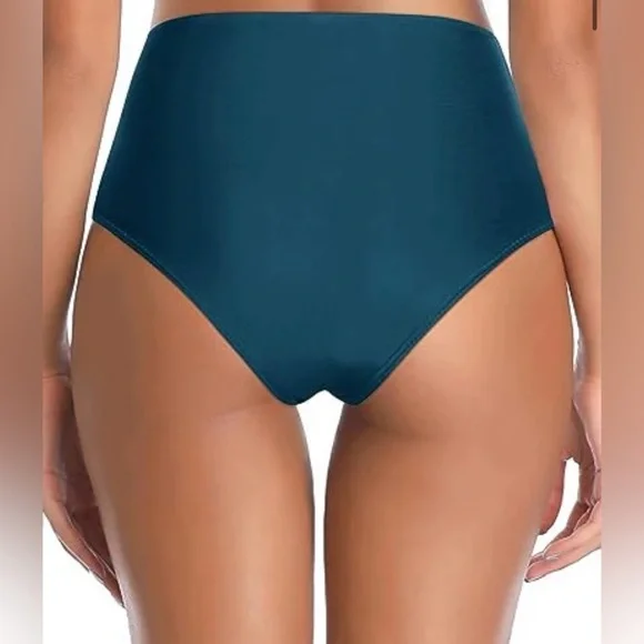 NWT Tempt Me Teal Vintage Swimsuit Retro Halter Ruched High Waist Bikini Set - Picture 5 of 16